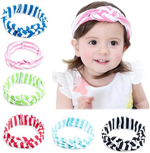 Kingyee Kids Baby Girl Headbands Knotted with Elastic Sets of 6pcs 100% Cotton for Girls