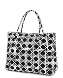 Large Quilted Wicker Print Tote Bag - Black/White (18x14x7)