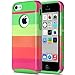 iPhone 5C Case, ULAK® [2in1 Shield Series] Slim Colorful High Impact Dual Layer Hybrid Protective Shockproof Case for Apple iPhone 5C with Soft Rugged TPU Inner Case +Hard Patterned Plastic Cover (Rainbow + Green)