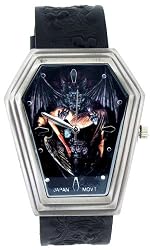 Casket case Phoenix Rising Red Print Markered Brown Tribal Print Leather Band Wrist Watch