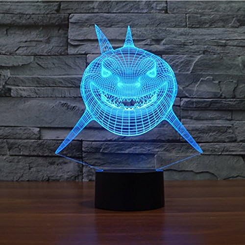 TSHE 3D Shark Night Children Room bedroom visualization illusion RGB USB 7-color changing desk table Moon Decor light lamp (Shark)