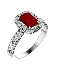 Platinum 7.00x5.00mm Emerald Cut Chatham Created Ruby and Diamond Ring -- LIFETIME WARRANTY