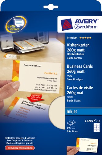 AVERY - Zweckform Cartes de visite Quick & Clean, couleur ivoire, 260 g/m2, dimensions: (L)85 x (H)54 mm, pour imprimantes jet d'encre, laser et copieur, contenu: