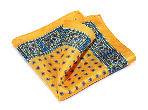 HISDERN Men's Floral Pocket Square Handkerchief Yellow / Blue
