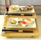 Sushi set white with black medallion calligraphy for two