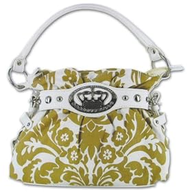 Gigi Chantal Tan and White Print Canvas Purse with Crown Design