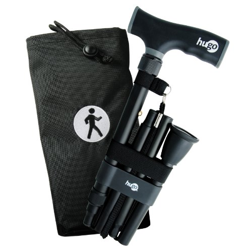 Hugo Elite Adjustable Folding Cane with InterchangeableÂ Handle, Black