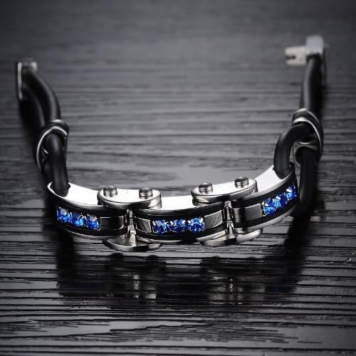 Superior Trade Fashion Jewelry Fashion Genuine Silicon Men's Bracelet Black Link Wristband 22cm Length Bangle With Crystal Gift