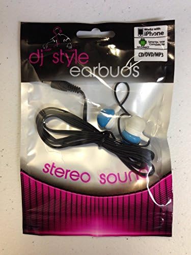DJ Style Earbuds - Headphones - Works With iPhone - Android Smarphone Compatible - CD/DVD MP3 Playes Compatible (Blue)