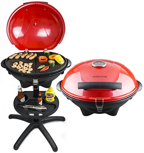 détail Andrew James - Barbecue Électrique En Rouge - Avec Thermomètre Circulaire Intégré - Idéal Pour L'Usage À L'intérieur Et À L'Extérieur Pendant Toute L'Année - 2 Ans Garantie