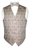 Covona Men's Lt. BROWN Color Paisley Design Dress Vest BOWTIE Set for Suit or Tuxedo