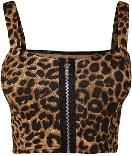 PaperMoon Women's Leopard Zip Crop Top