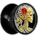 Body Candy Black Acrylic Red Rose Skeleton Saddle Plug Pair (5mm to 20mm)