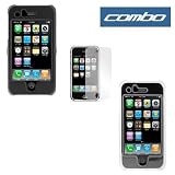 Solid Black Rubberized Hard Cover Case + Transparent Clear Crystal Snap-On Hard Case + Clear Reusable LCD Screen Protector for Apple Iphone 3G 2nd Generation Smartphone
