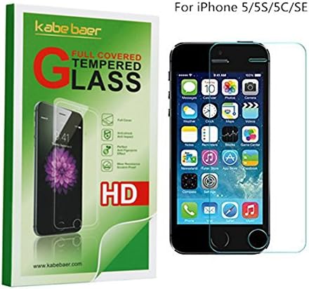 1pcs iPhone 5S Screen Protector,Kabe Baer 9H 0.33mm Premium Tempered Glass Screen Protector for iPhone 5/5S/5C/SE,Anti-Scratch, An-ti Smudge Easy Install Bubble-Free