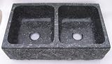 Quiescence SI-FDC-3319-BLK Double Bowl Granite Farm Basin with Chiseled Apron 33'' x 19''- black