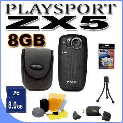 Kodak PlaySport (Zx5) HD Waterproof Pocket Video Camera - Black (2nd Generation) 8GB Accessory Saver Bundle