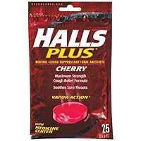 Halls Plus Cough Suppressant with Medicine Center Drops with Cherry Bag - 25 Drops/Bag, 12/Case