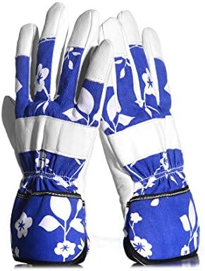 Goatskin Leather &amp; Soft Cotton Garden Gloves(1 pair) for Women,eg Planting, Digging, Rose Pruning and Most Garden Works,Blue and White(Small)