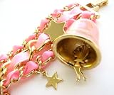 Disney Couture Gold Plated Large Enamel Bell Multi Row Chain Bracelet With * Pink Ribbons, Tinkerbell & Stars * * Kidada Jone