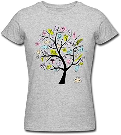 Handsome shop Creative Life Of The Tree Pattern Wome's Gray Cotton Crew Neck Short Sleeve T-Shirt Medium