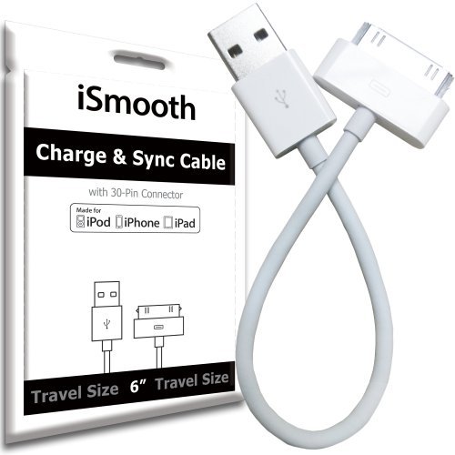Apple Certified 6 in. 30 pin Sync and Data Cable - Compatible with iPhone 4, iPad, iPod - MFi Certified - 10 Year Warranty - By iSmooth
