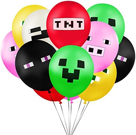 Pixelated Balloons Mixed - (30 Piece Value Pack) - Green, Red, Yellow, Black, Pink, White 12" Latex Party Gift Balloons