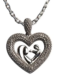 Sterling Silver Diamond Mom and Child Heart Pendant Necklace (1/10 cttw, H-I Color, I2 Clarity), 18"