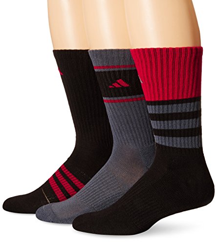 adidas Men's Cushioned Assorted Color 3-Pack Crew Socks, Black/Onix/Power Red, Large