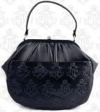 NEW LUX DE VILLE DELUXE CLUTCH BAG BLACK VINYL WITH ANCHORS & STARS EMBOSSED PURSE HANDBAG ROCKABILLY RETRO PUNK