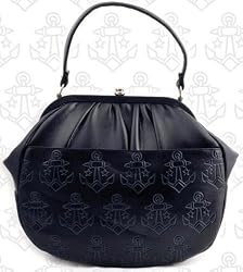 NEW LUX DE VILLE DELUXE CLUTCH BAG BLACK VINYL WITH ANCHORS & STARS EMBOSSED PURSE HANDBAG ROCKABILLY RETRO PUNK