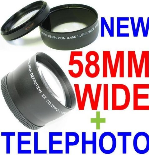 58mm Wide Angle 58mm Telephoto lens Kit INCLUDES Lens bags for Canon Rebel T1I XT XS XSi XTi Any Camera With 58mm Filter Threads