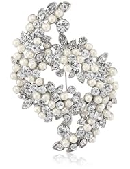 Nina Malva Petite Simulated Pearl and Crystal Swirl Brooch