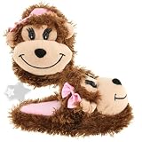 Fuzzy Monkey with Pink Bow Slippers for Toddler Girls
