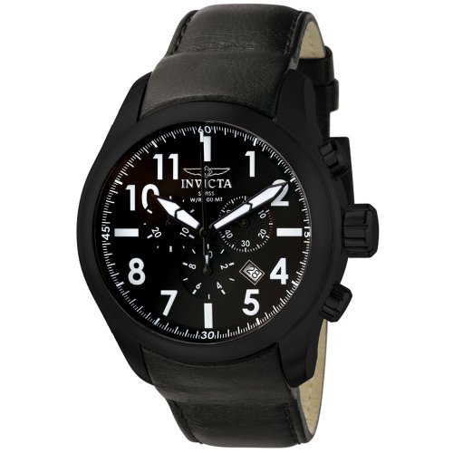Invicta Men's 6441 Force Collection Chronograph Black Ion-Plated Black Leather Watch