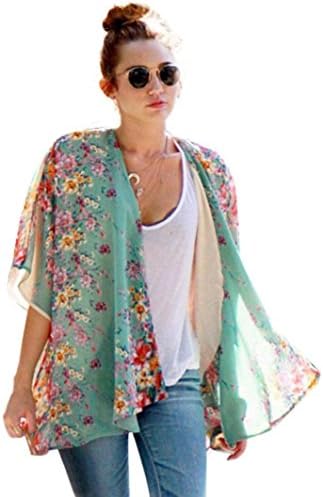 OVERMAL Women Floral Printed Chiffon Shawl Kimono Cardigan Tops Blouse (M)