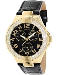 Gold-tone Black Leather Ladies Guess Watch U12564L2 With Crystals