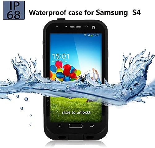 Galaxy S4 Waterproof Case, Underwater Waterproof, Dust Proof, Snow Proof, Shock Proof, Dirt proof, Sweat Proof Case with Touched Transparent Screen Protector, Heavy Duty Protective Carrying Cover Case, Durable Full Sealed Protection Case Cover for Samsung Galaxy S4 (Black)
