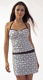 Marina West Swimwuit, Two Piece Plus Wrap, Bandeau Tankini with Bikini Bottoms and Skirt Coverup, White/green/brown Print