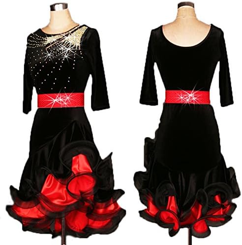 FERE8890 Women's Dancewear Competition Dancing Latin Practice Sexy Sequin Rhinestone Belt Sequin Dress Black XL