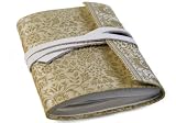 Journal Sari Blanc et Or, Fait à la Main, Pages 100% Coton. (9cm x 13cm)