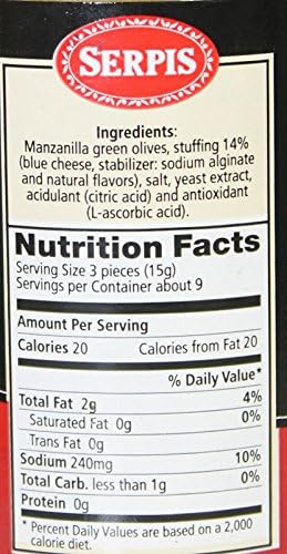 Serpis - Green Olives Stuffed with Blue Cheese, 8.29 oz. Pack of 2 Jars