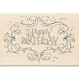 Rubber Stamp With Wood Handle, Happy Birthday Flourish Frame