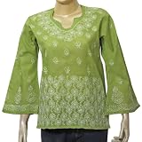 Women's Tunic Top Kurti Clothing in India Chikan Embroidery Size M (ctop429)
