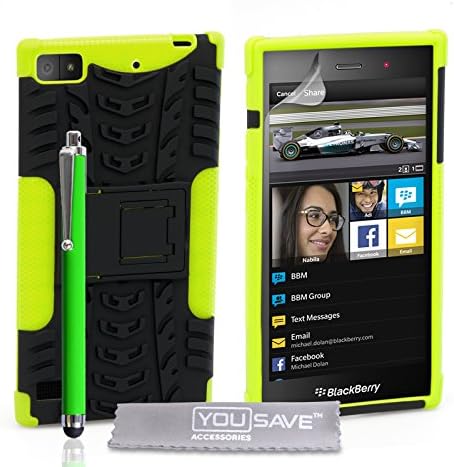Yousave Accessories Blackberry Z3 Case Green Silicone Combo Stand Cover With Stylus Pen