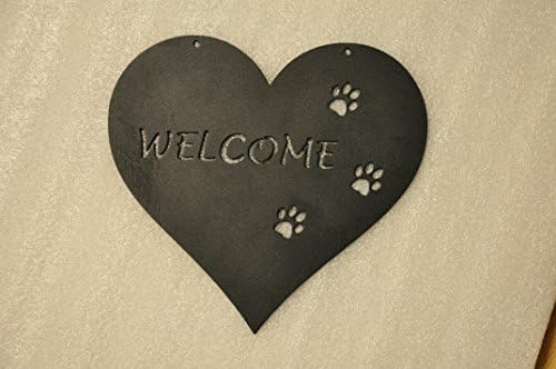 Adorable Heart Shaped Welcome Sign with Paw Prints,powder coated steel
