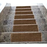 Softy Stair Treads Solid Brown Set of 7 Skid-resistant Rubber Backing Non Slip Carpet (9"x26") Stair Tread Mats 7 Piece Set 9 Inch By 26 Inch
