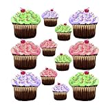 Pink Purple Green 12 Cute Cupcakes Wall Stickers Decals