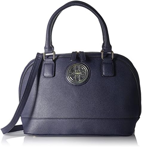 DEL MANO Dome Satchel with Detachable Shoulder Strap Convertible Top Handle Bag, Navy, One Size