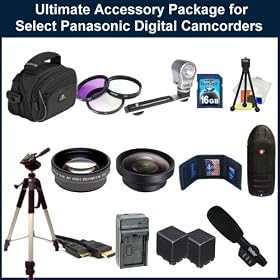 Ultimate Accessory Package for Panasonic HC-X800/ HC-X900/HC-X900M/HDC-HS900/HDC-SD800/HDC-SD900/HDC-TM900 Camcorders. Package Includes: 2 Replacement VW-VBN260 Battery Packs, Rapid Travel Charger, 0.45X Wide Angle Lens, 2X Telephoto Lens, 3 Piece Filter Kit(UV-CPL-FLD), Video Light, HDMI Cable, 16G